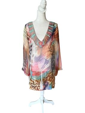Boston Proper Beaded Bathing Suit Resort Beach Swimsuit Cover Up Womens Medium